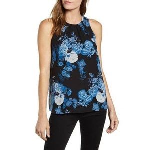 Vince Camuto | Petite Black & Blue Floral Sleeveless Blouse *NWT*